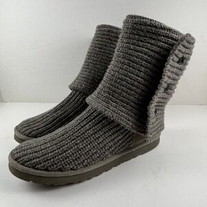 UGG Cardy Knit Boots Women 10 Grey Button Slouchy Tall 5819 Warm Cozy Loungewear